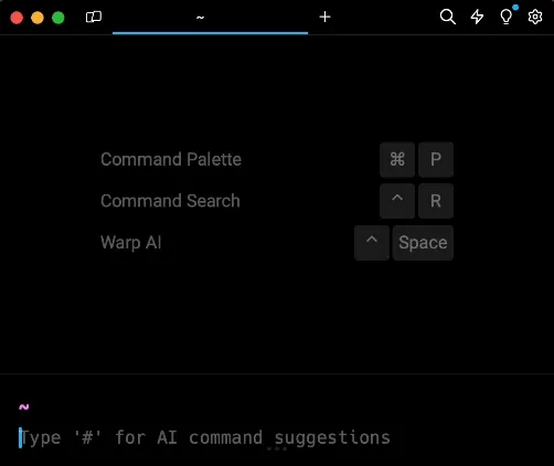 Captura de pantalla de la terminal Warp